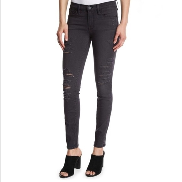 Frame Denim Le Skinny de Jeanne jeans 26 2 washed black ripped ankle mid rise - Picture 1 of 12